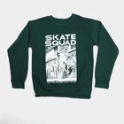Boys' Green Crew Neck Pullover Sweatshirt, गहरा हरा, small
