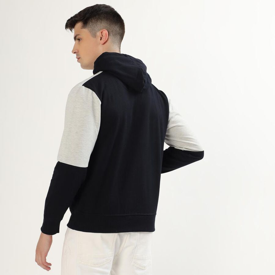 Men's Black and Grey Hooded Casual Sweatshirt, नेवी ब्लू, large image number null