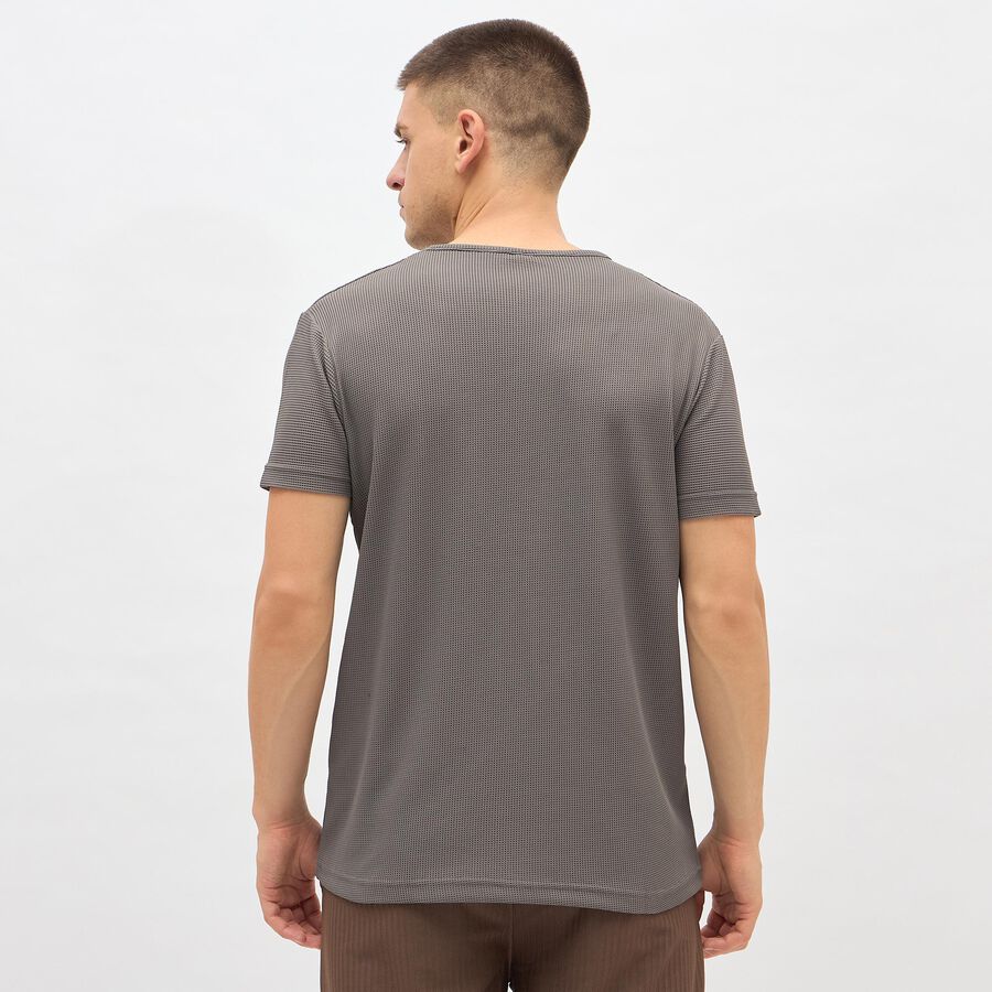 Men's Dark Grey Round Neck Athleisure T-Shirt, Dark Grey, large