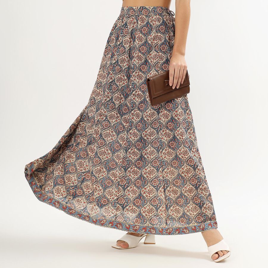Women's Multicolor Flared Tiered Skirt, Dark Blue, large image number null