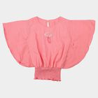 Girls Pink Round Neck Regular T-Shirt, हल्का गुलाबी, small