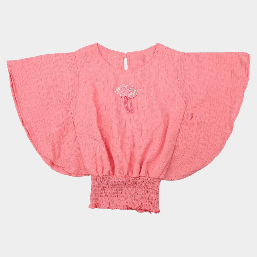 Girls Pink Round Neck Regular T-Shirt, हल्का गुलाबी, large