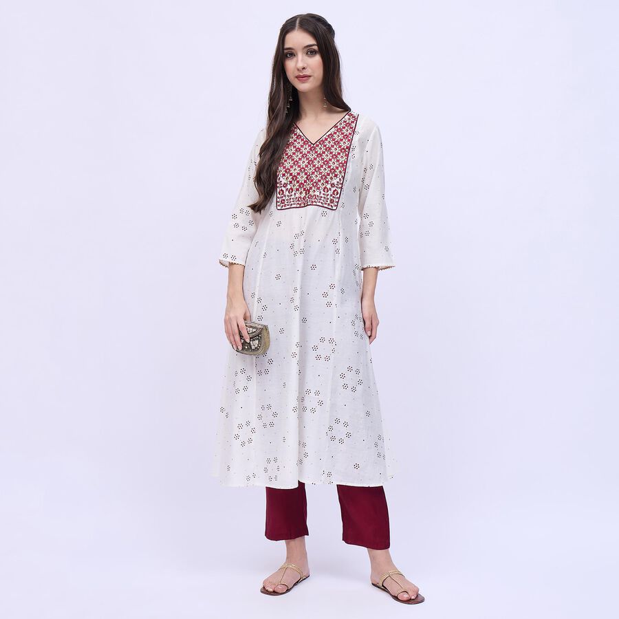 Women's Rich Ivory White Embroidered Ethnic Set, Maroon, large image number null