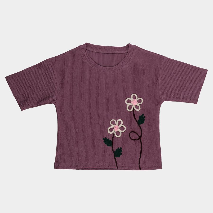 Girls Lilac Round Neck Casual T-Shirt, Lilac, large