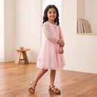Girls' Pink Fit and Flare Embroidered Party Wear Frock, Light Pink, small