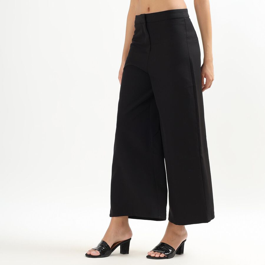 Ladies' Jet Black High-Rise Culottes Trousers, काला, large image number null