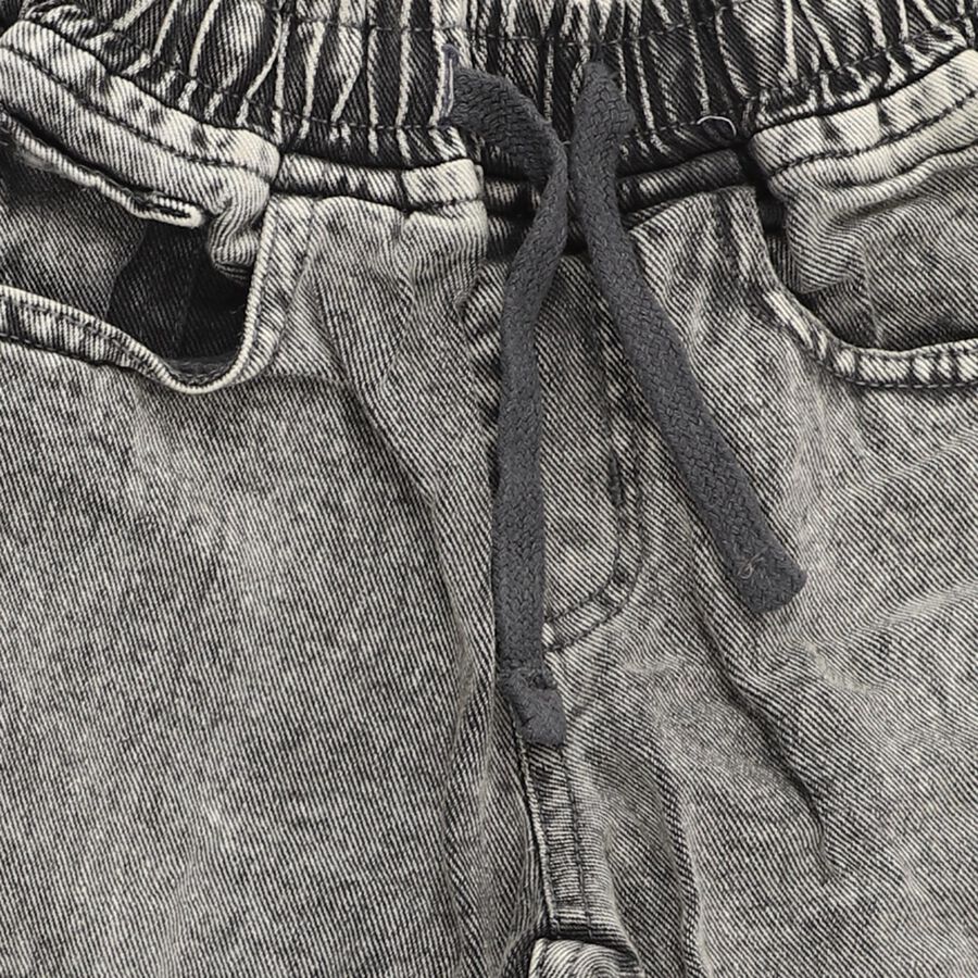 Boys Washed Grey Cargo Fit Elastic Waist Jeans, हल्का ग्रे, large image number null