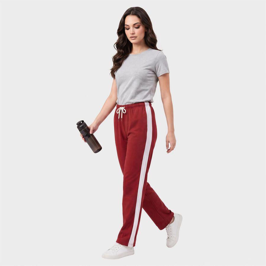 Women's Maroon Straight Fit Side-Striped Track Pants, Maroon, large