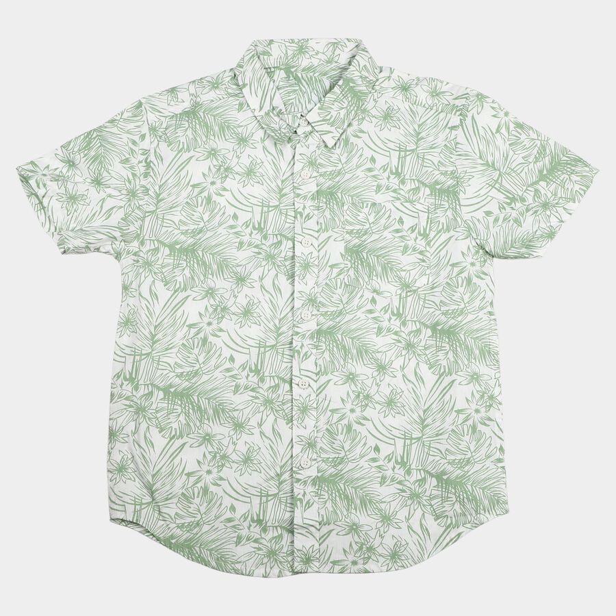Boys Green Cotton Half Sleeve Collar Casual Shirt, Light Green, large