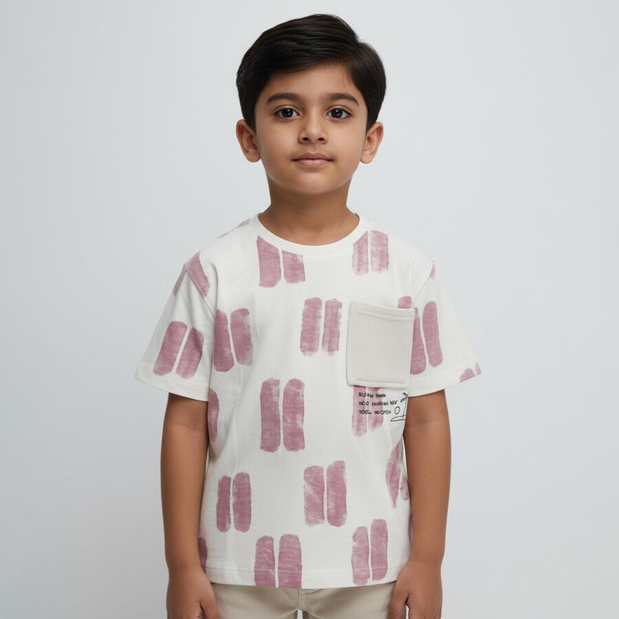 Boys White and Dusty Pink Cotton Round Neck Casual T-Shirt, गुलाबी, large image number null