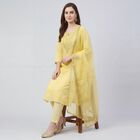 Women's Yellow Notch Neck Printed Straight Kurta, Yellow, small