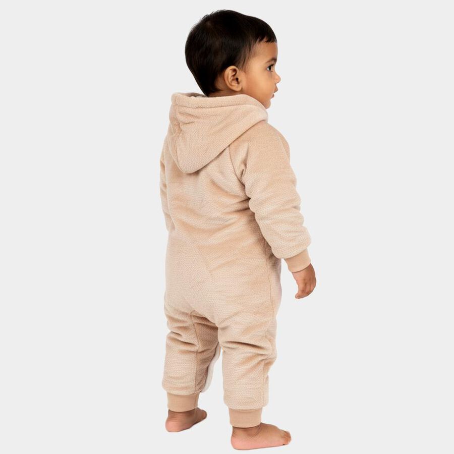Infants' Beige Hooded Teddy Bear Applique Baba Suit, Beige, large image number null