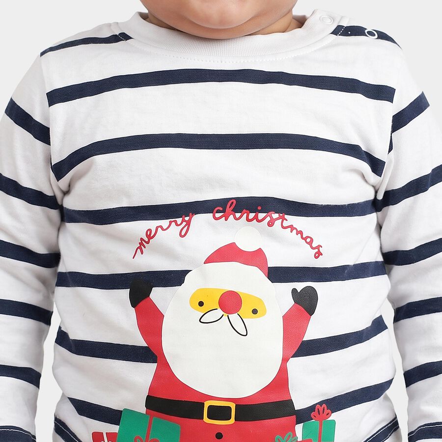 Infants White Cotton Round Neck Regular T-Shirt, White, large