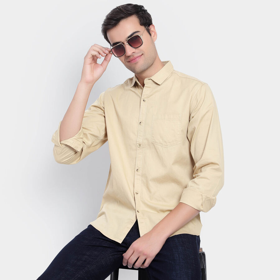 Cotton Solid Casual Shirt, Beige, large image number null