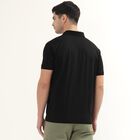Men's Jet Black Cotton Polo Neck Solid T-Shirt, काला, small