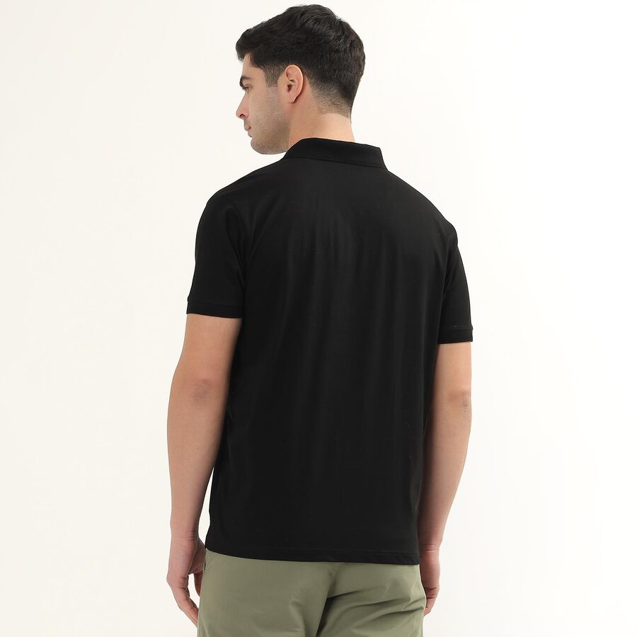 Men's Jet Black Cotton Polo Neck Solid T-Shirt, काला, large