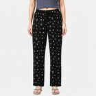 Women's Black Straight Fit Floral Printed Drawstring Pyjama, काला, small