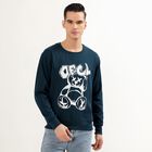 Men's Deep Navy Blue Crew Neck Graphic Sweatshirt, Teal Blue, small image number null