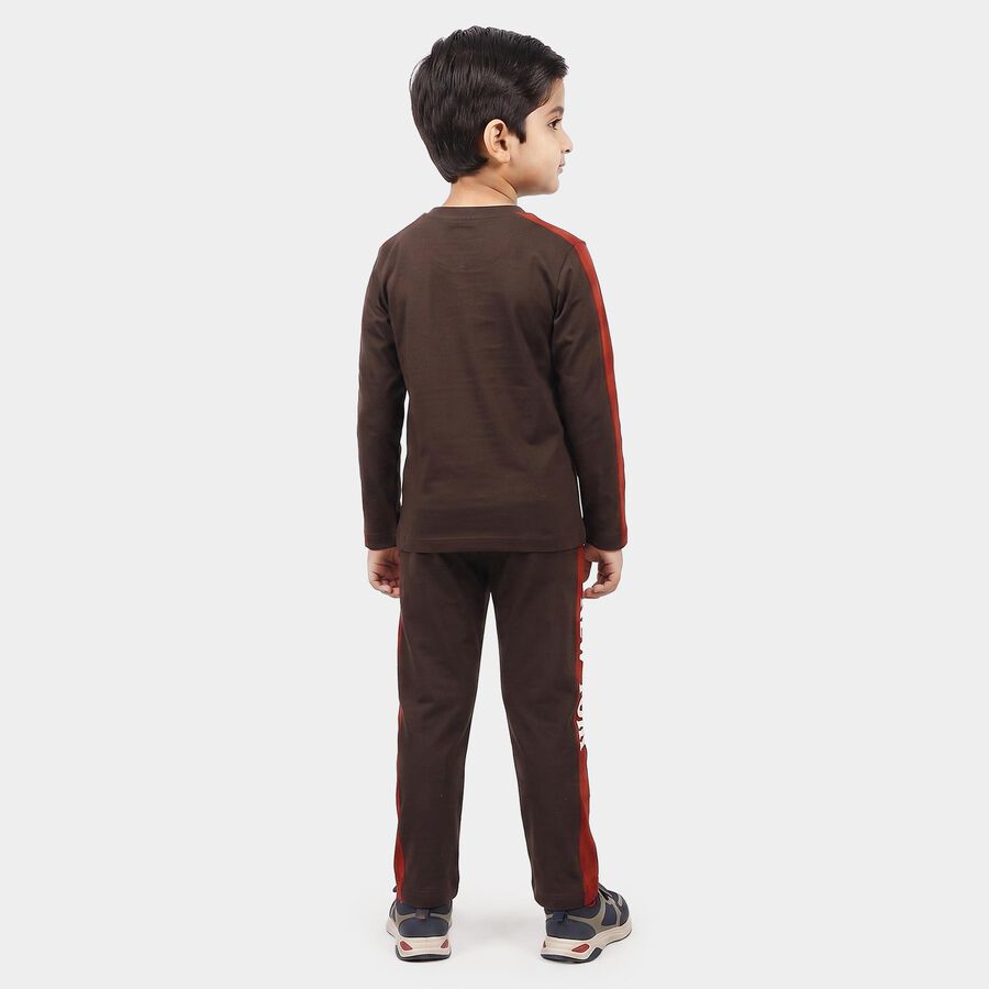 Boys Dark Grey 100% Cotton Crew Neck Graphic Print Baba Suit, Dark Grey, large