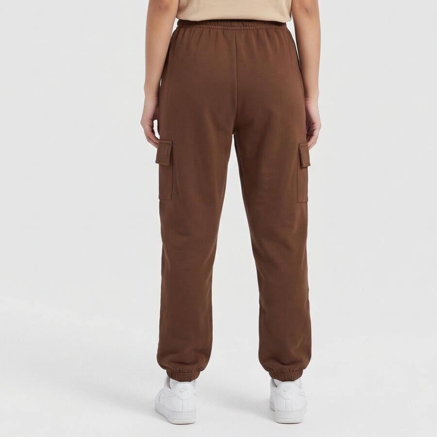 Women's Brown Relaxed Fit Cargo Track Pants, भूरा, large