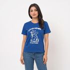 Women's Blue Round Neck Regular T-Shirt, Blue, small