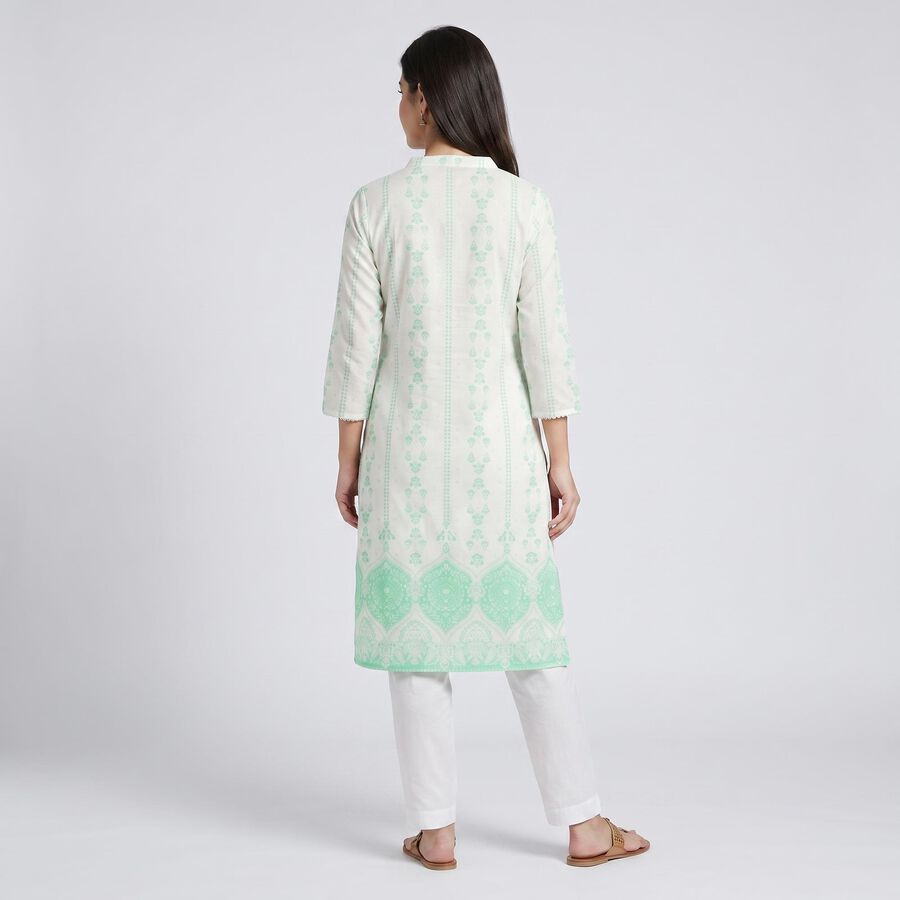 Women's Mint Green Mandarin Collar Printed Straight Kurta, Light Green, large