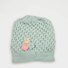 Women's Mint Green Floral Applique Beanie Cap, हल्का हरा, small