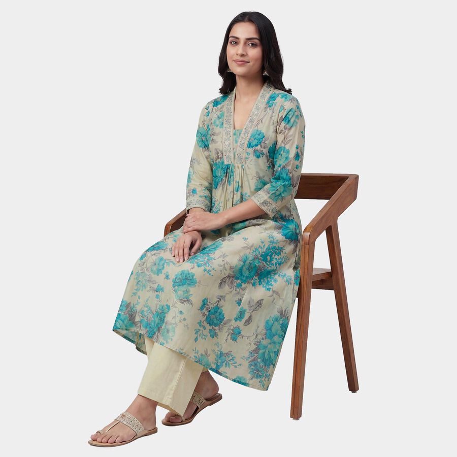 Women's Deep Teal Blue Printed Ethnic Set, Teal Blue, large