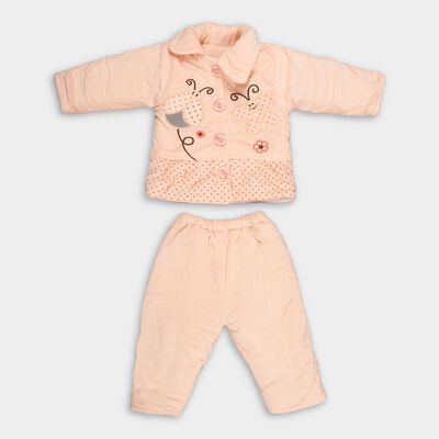 Infants Peach Collared Casual Style Jump Suit