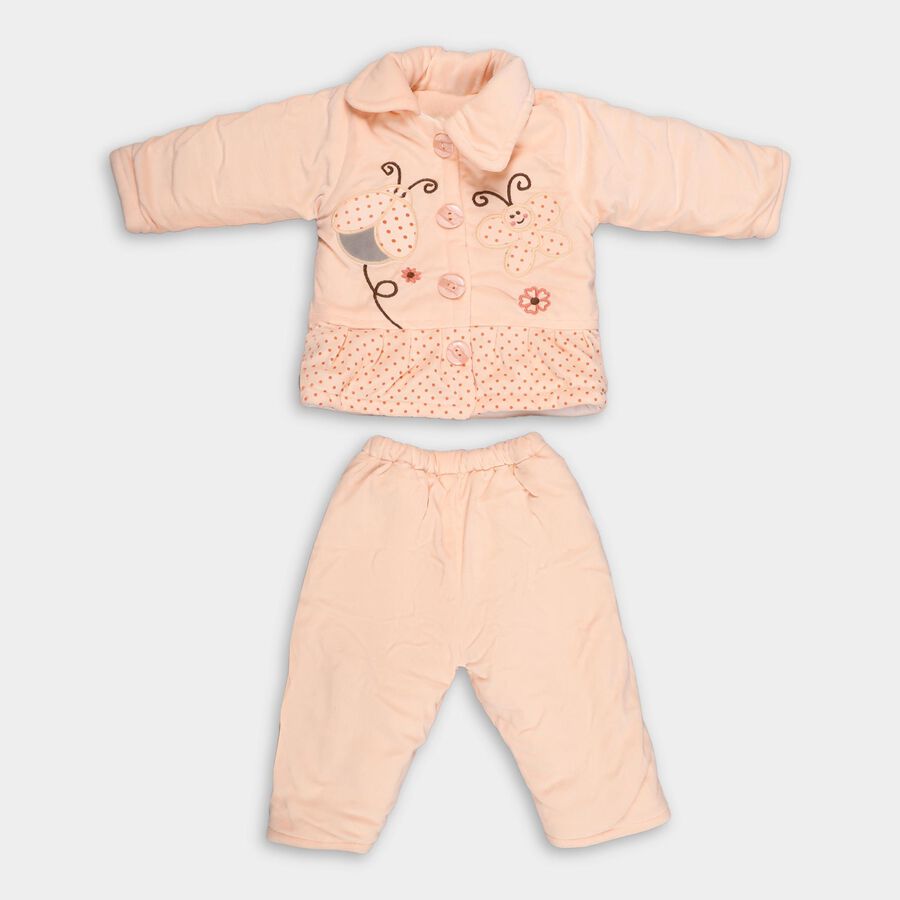Infants Peach Collared Casual Style Jump Suit, Peach, large image number null