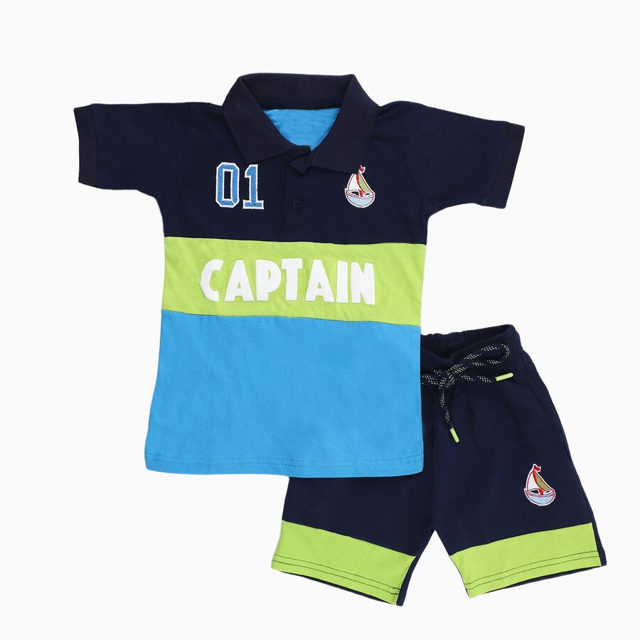 Boys' Knit Baba Suit, नेवी ब्लू, large image number null