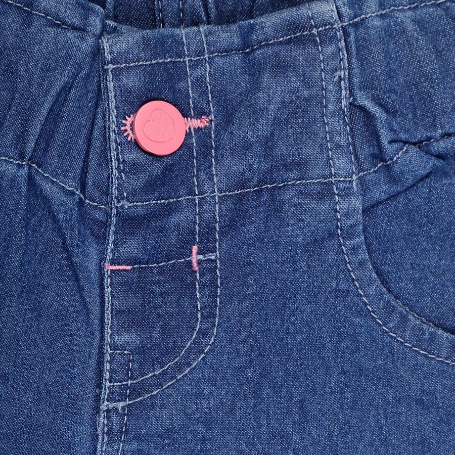 Girls' Stonewashed Blue Regular Fit Embroidered Pull-Up Jeans, Mid Blue, large image number null