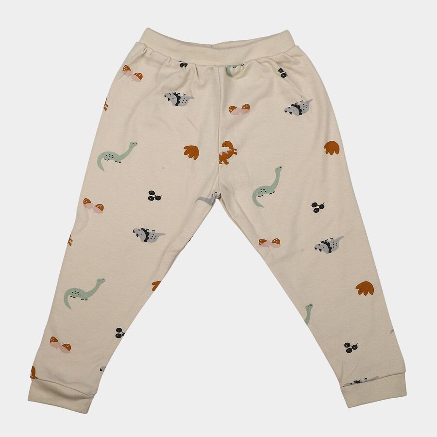 Infants Beige Jogger Graphic Printed Cotton Pyjama, गहरा पीला, large