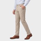 Men's Light Grey Slim Fit Checked Casual Trousers, Light Grey, small