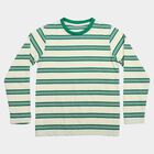 Boys' Dark Green Crew Neck Striped Regular Boys T-Shirt, Dark Green, small