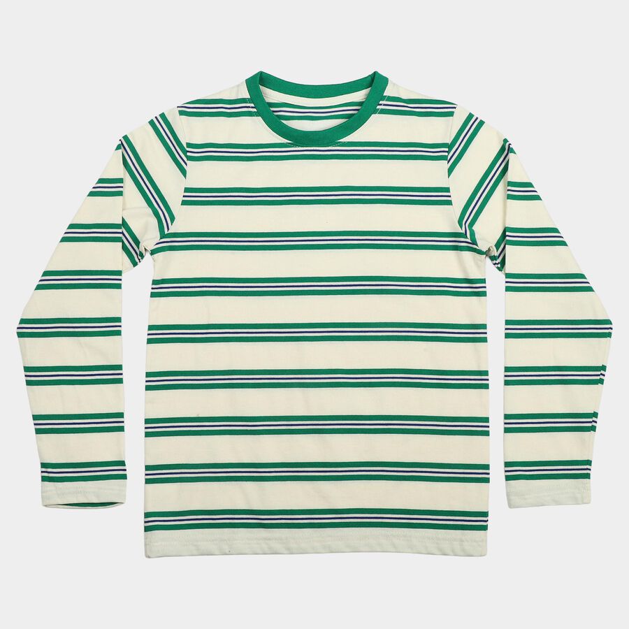 Boys' Dark Green Crew Neck Striped Regular Boys T-Shirt, Dark Green, large