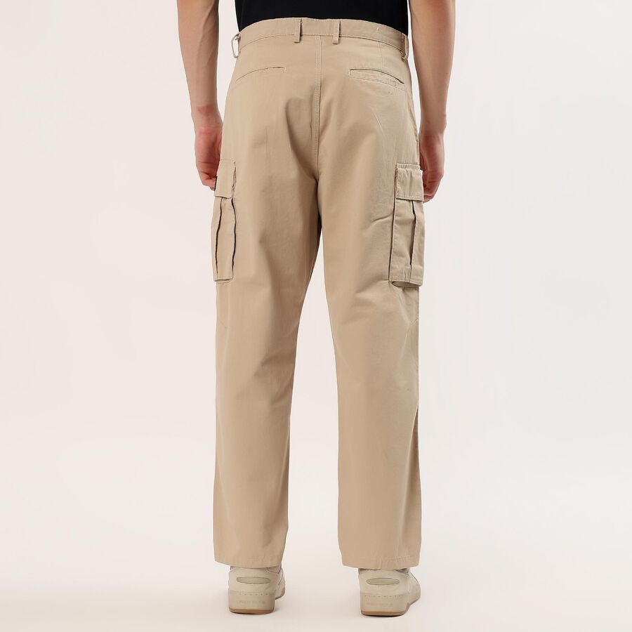 Men's Beige Slim Fit Flat-Front Casual Trousers, Beige, large