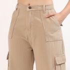 Women's Beige Wide Leg Cargo Jeans, ऑफ व्हाइट, small image number null