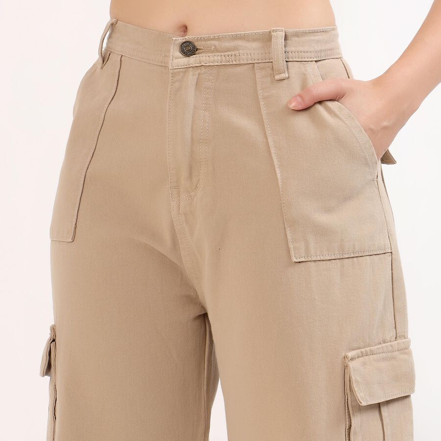 Women's Beige Wide Leg Cargo Jeans, ऑफ व्हाइट, large image number null