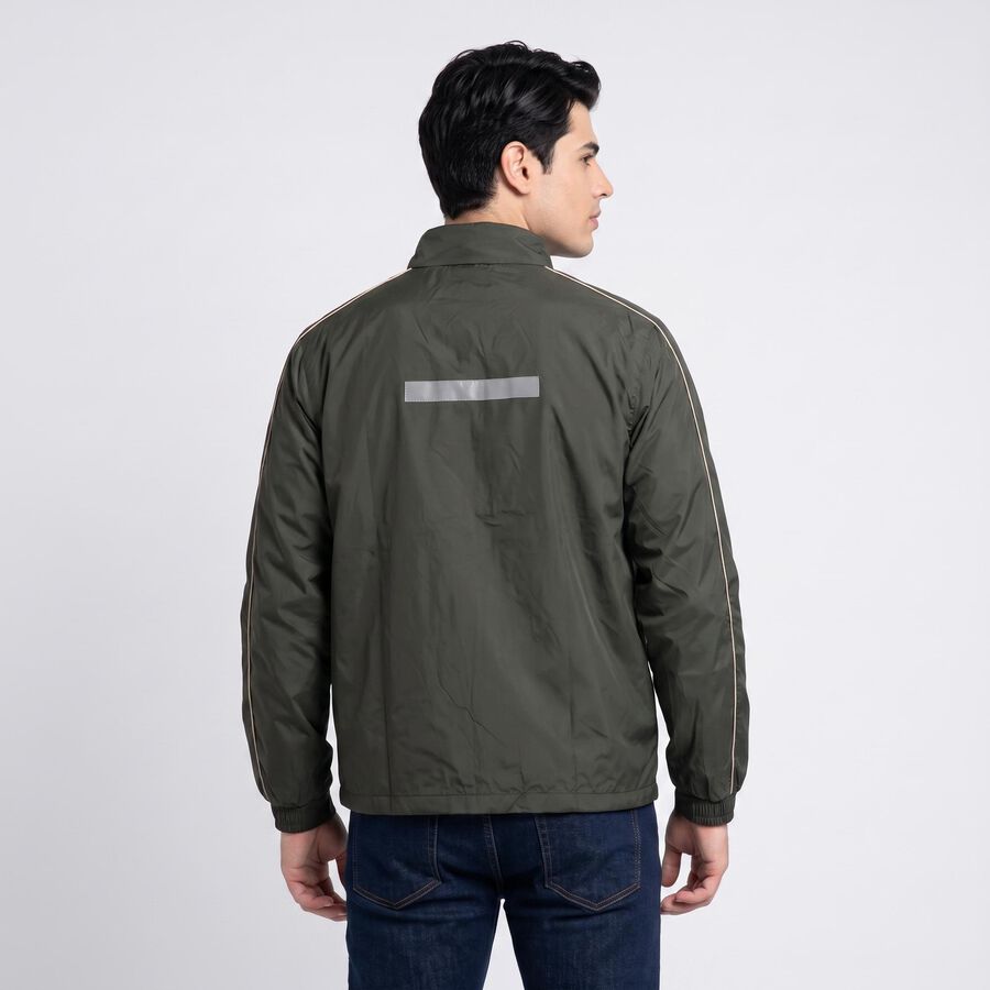 Men's Olive Green Stand Collar Windbreaker Jacket, Dark Green, large