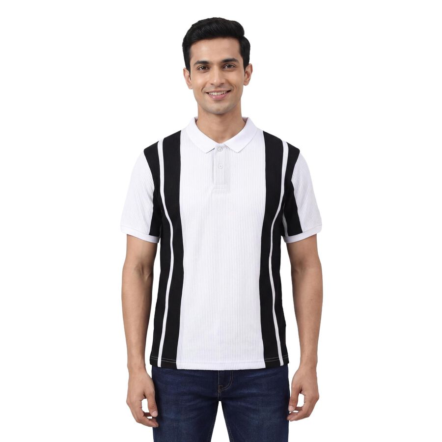 Men's Black Polo Collar Classic T-Shirt, काला, large