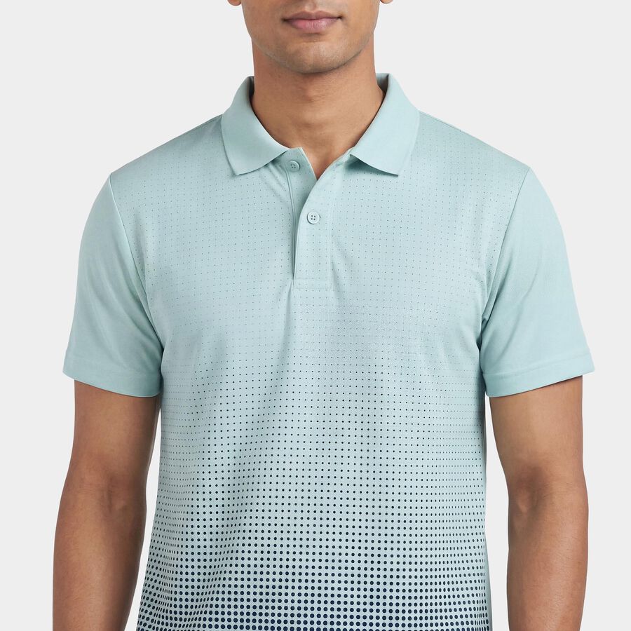 Men's Teal Round Neck Athleisure T-Shirt, एक्वा, large