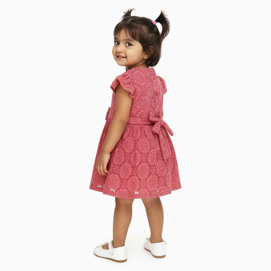 Infants' Dusty Rose Pink Floral Lace Party Frock, हल्का गुलाबी, large image number null