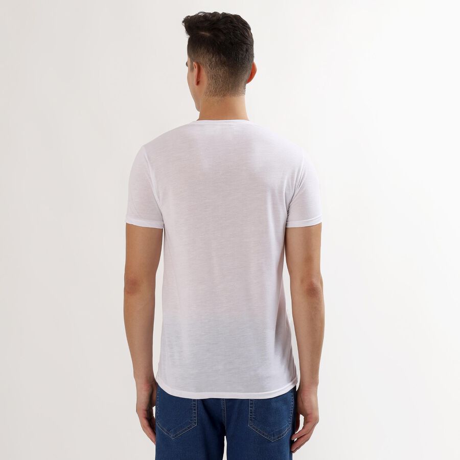 Men's Bright Snow White Round Neck Casual T-Shirt, White, large image number null