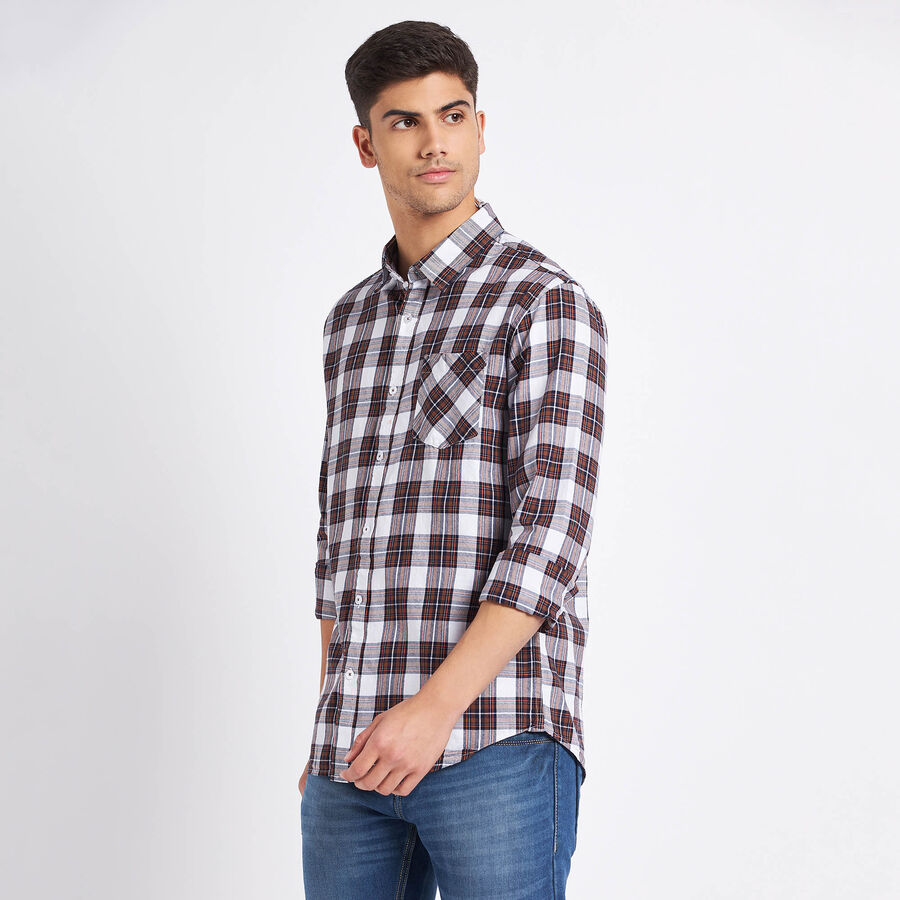 Cotton Checks Casual Shirt, Brown, large image number null