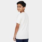 Boys' White Cotton Round Neck Casual T-Shirt, ऑफ व्हाइट, small