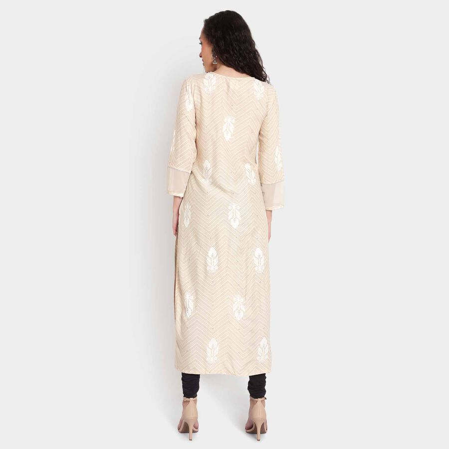 Solid Bell Sleeves Straight Kurta, Beige, large image number null