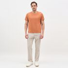 Men's Light Beige Slim Fit Elastic Waist Casual Trousers, Silver, small