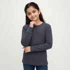 Girls' Muted Midnight Blue Round Neck Thermal, Melange Blue, small image number null