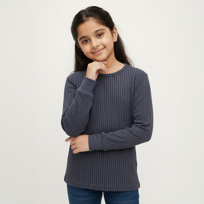 Girls' Muted Midnight Blue Round Neck Thermal